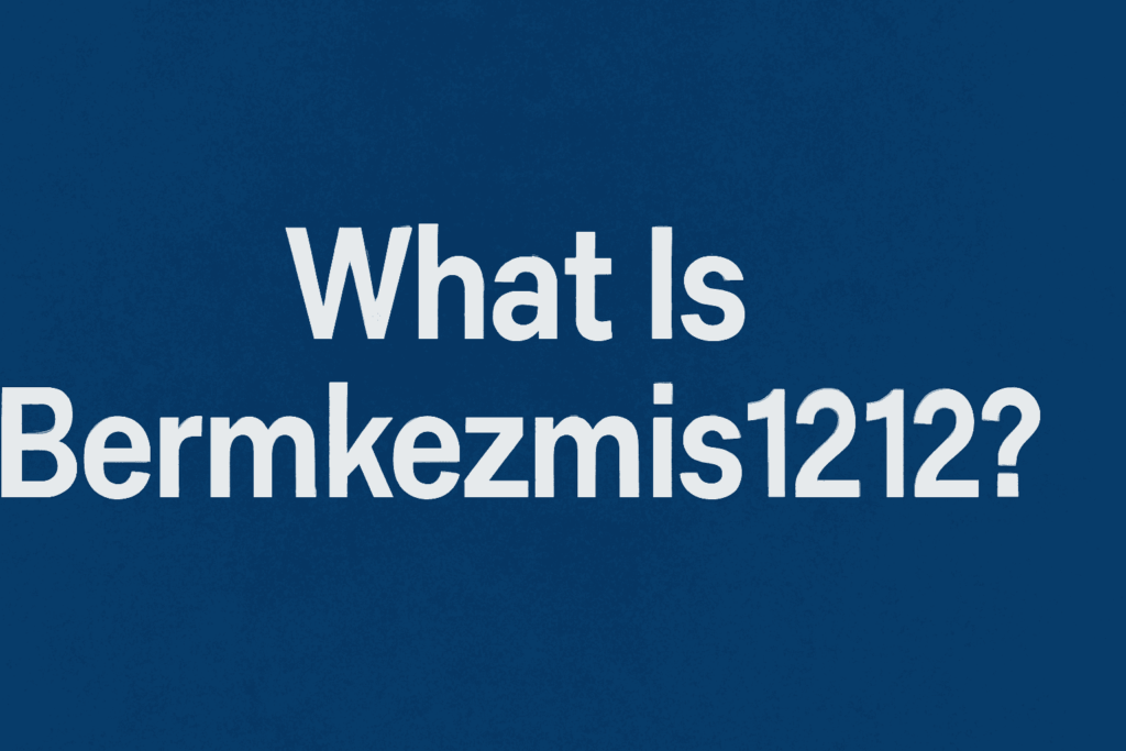 A clean, modern design displaying the bold question "What Is Bermkezmis1212?" in white text on a textured blue background.