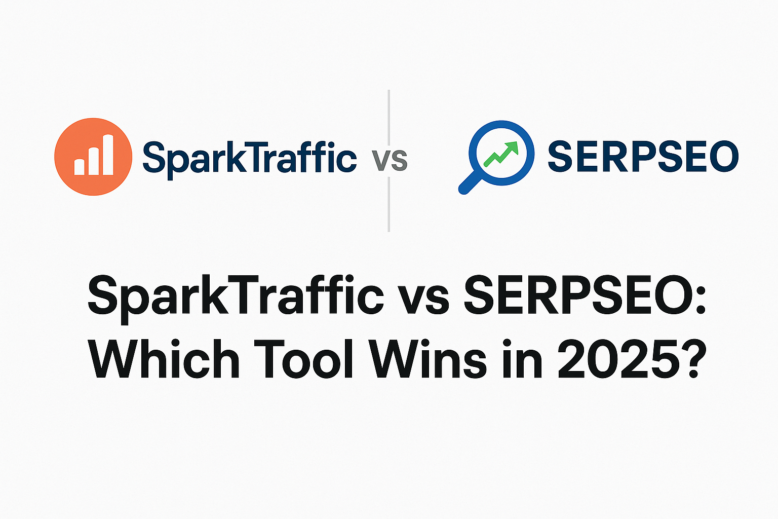 Infographic comparing SparkTraffic vs SERPSEO tools in 2025 with logos and text